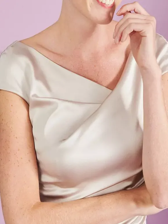 Mother Dress Designed Neckline Short Sleeves A-Line Pleated Tea-Length Wedding Guest Dresses