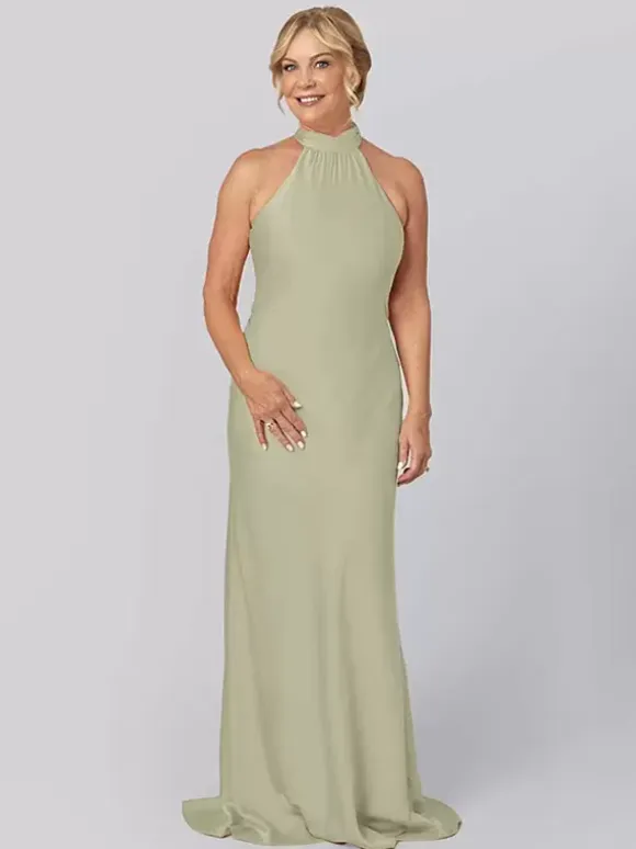 Mother Dress Halter Sleeveless Sheath Cut Out Floor-Length Guest Dresses For Wedding