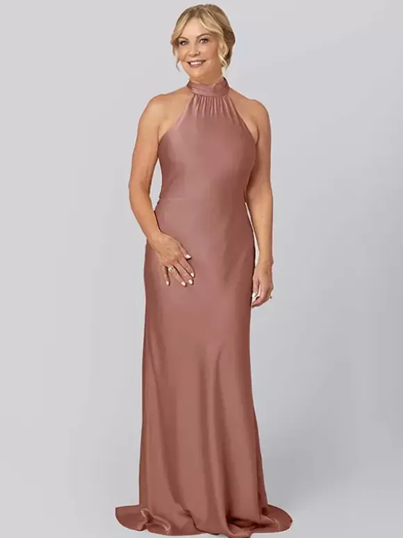 Mother Dress Halter Sleeveless Sheath Cut Out Floor-Length Guest Dresses For Wedding