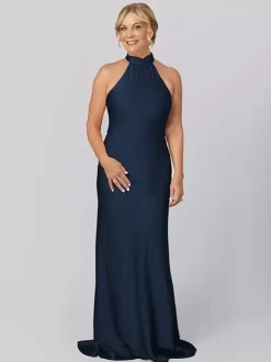 Mother Dress Halter Sleeveless Sheath Cut Out Floor-Length Guest Dresses For Wedding