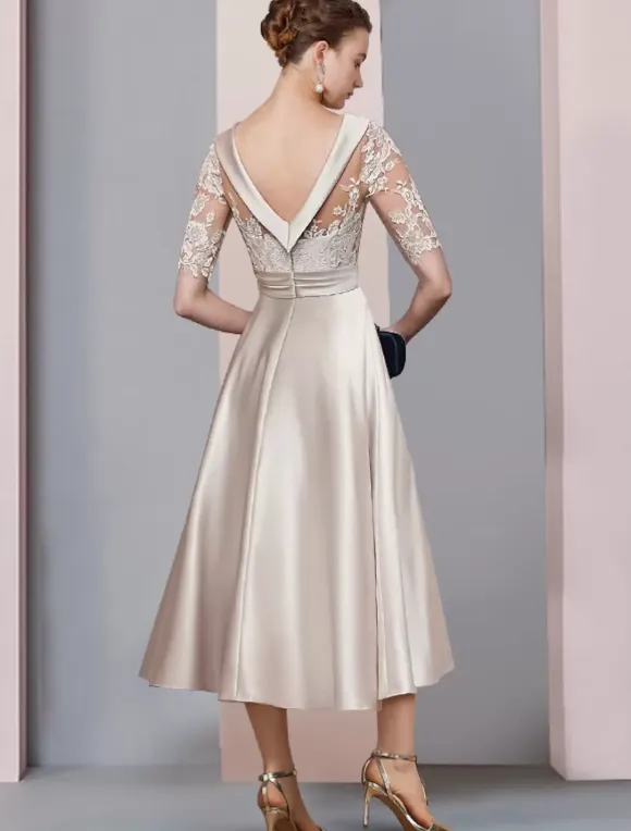 Mother Dress Jewel Neck Half Sleeves A-Line Lace Wedding Guest Dresses