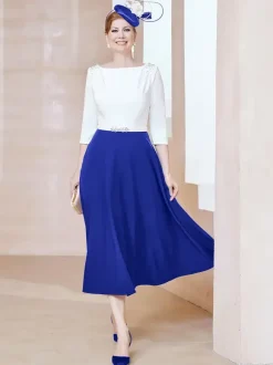 Mother Dress Jewel Neck Half Sleeves A-Line Beaded Tea-Length Guest Dresses For Wedding