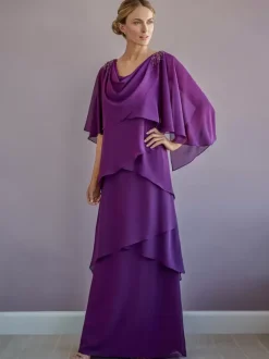 Mother Dress Jewel Neck Half Sleeves A-Line Beaded Floor-Length Guest Dresses For Wedding