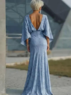 Mother Dress Jewel Neck 3/4 Length Sleeves Ball Gown Pleated Wedding Guest Dresses