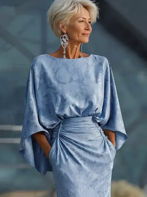 Mother Dress Jewel Neck 3/4 Length Sleeves Ball Gown Pleated Wedding Guest Dresses