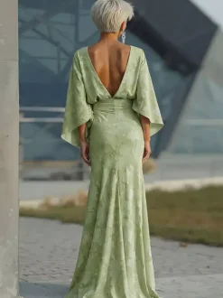Mother Dress Jewel Neck 3/4 Length Sleeves Ball Gown Pleated Wedding Guest Dresses