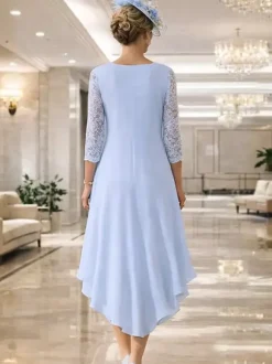 Mother Dress Jewel Neck 3/4 Length Sleeves A-Line Lace Guest Dresses For Wedding