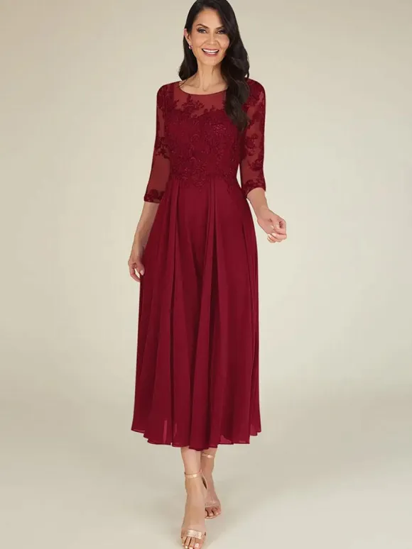 Mother Dress Jewel Neck 3/4 Length Sleeves A-Line Lace Floor-Length Guest Dresses For Wedding Free Customization