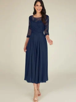 Mother Dress Jewel Neck 3/4 Length Sleeves A-Line Lace Floor-Length Guest Dresses For Wedding Free Customization