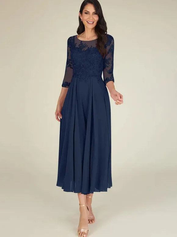 Mother Dress Jewel Neck 3/4 Length Sleeves A-Line Lace Floor-Length Guest Dresses For Wedding Free Customization