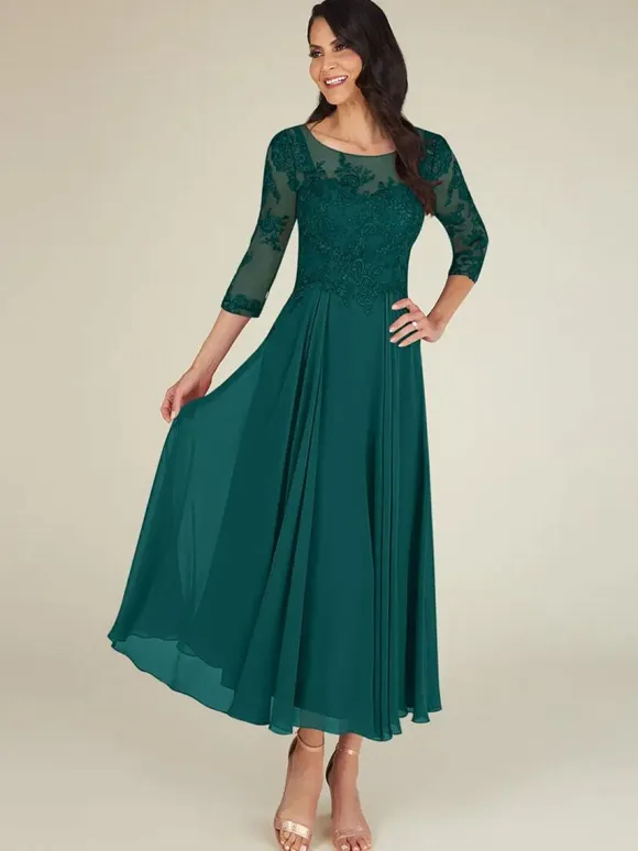 Mother Dress Jewel Neck 3/4 Length Sleeves A-Line Lace Floor-Length Guest Dresses For Wedding Free Customization