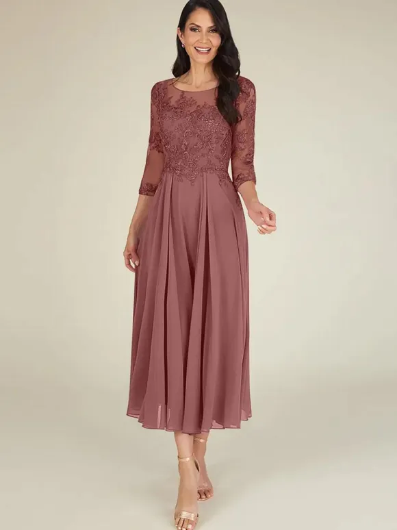 Mother Dress Jewel Neck 3/4 Length Sleeves A-Line Lace Floor-Length Guest Dresses For Wedding Free Customization