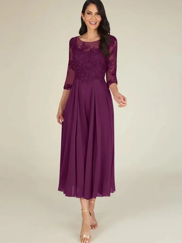 Mother Dress Jewel Neck 3/4 Length Sleeves A-Line Lace Floor-Length Guest Dresses For Wedding Free Customization