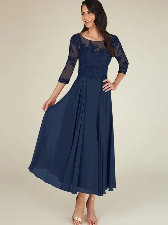 Mother Dress Jewel Neck 3/4 Length Sleeves A-Line Lace Floor-Length Guest Dresses For Wedding Free Customization