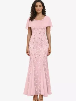 Mother Dress Jewel Neck Short Sleeves Ball Gown Lace Wedding Guest Dresses
