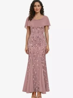 Mother Dress Jewel Neck Short Sleeves Ball Gown Lace Wedding Guest Dresses