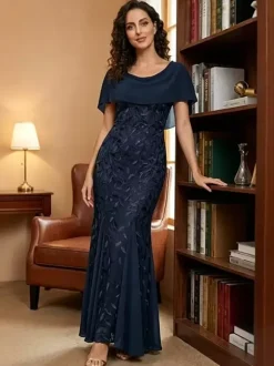 Mother Dress Jewel Neck Short Sleeves Ball Gown Lace Wedding Guest Dresses