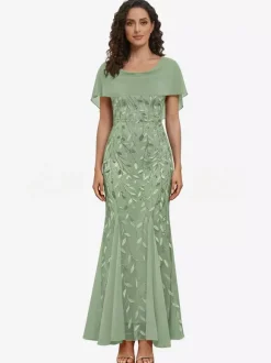 Mother Dress Jewel Neck Short Sleeves Ball Gown Lace Wedding Guest Dresses