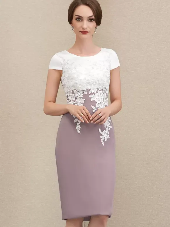 Mother Dress Jewel Neck Short Sleeves Short Lace Guest Dresses For Wedding