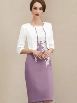 Mother Dress Jewel Neck Short Sleeves Short Lace Guest Dresses For Wedding