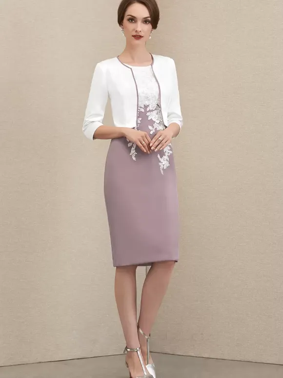 Mother Dress Jewel Neck Short Sleeves Short Lace Guest Dresses For Wedding
