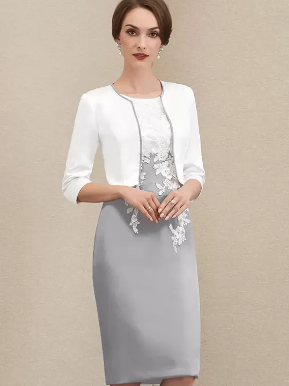 Mother Dress Jewel Neck Short Sleeves Short Lace Guest Dresses For Wedding