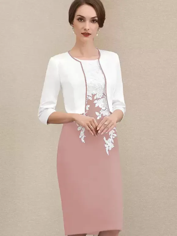 Mother Dress Jewel Neck Short Sleeves Short Lace Guest Dresses For Wedding