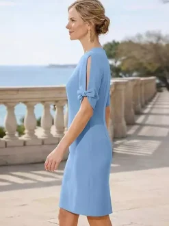 Mother Dress Jewel Neck Short Sleeves Short Bows Wedding Guest Dresses