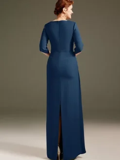Mother Dress Jewel Neck Short Sleeves Sheath Pleated Wedding Guest Dresses
