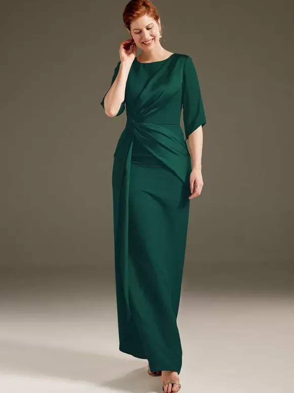 Mother Dress Jewel Neck Short Sleeves Sheath Pleated Wedding Guest Dresses