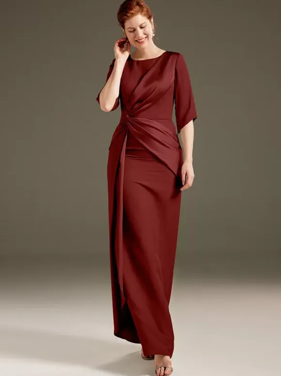 Mother Dress Jewel Neck Short Sleeves Sheath Pleated Wedding Guest Dresses