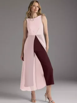Mother Dress Jewel Neck Sleeveless Two-piece Pleated Tea-Length Guest Dresses For Wedding