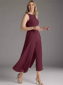 Mother Dress Jewel Neck Sleeveless Two-piece Pleated Tea-Length Guest Dresses For Wedding