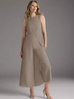 Mother Dress Jewel Neck Sleeveless Two-piece Pleated Tea-Length Guest Dresses For Wedding