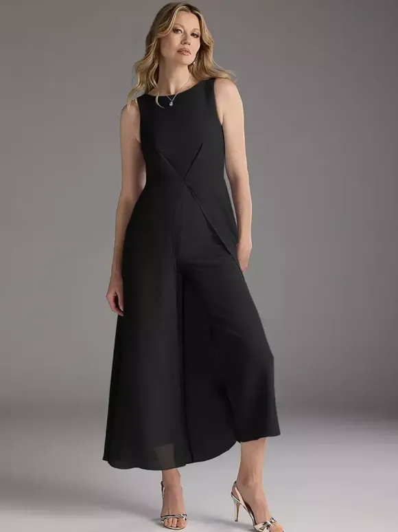 Mother Dress Jewel Neck Sleeveless Two-piece Pleated Tea-Length Guest Dresses For Wedding