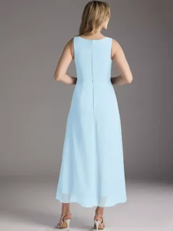 Mother Dress Jewel Neck Sleeveless Two-piece Pleated Tea-Length Guest Dresses For Wedding