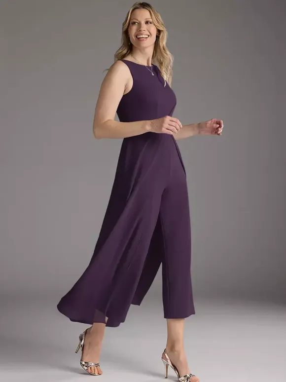 Mother Dress Jewel Neck Sleeveless Two-piece Pleated Tea-Length Guest Dresses For Wedding