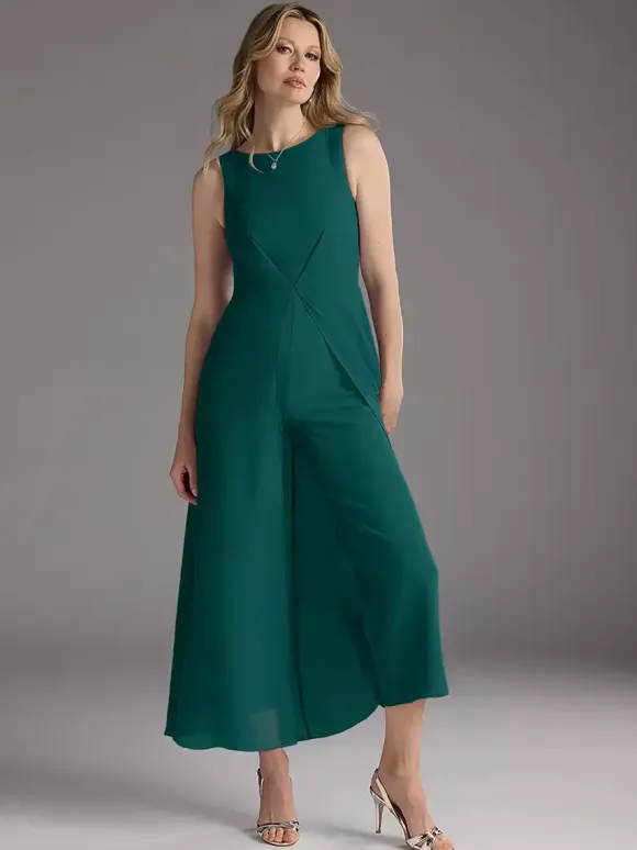 Mother Dress Jewel Neck Sleeveless Two-piece Pleated Tea-Length Guest Dresses For Wedding