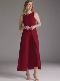 Mother Dress Jewel Neck Sleeveless Two-piece Pleated Tea-Length Guest Dresses For Wedding