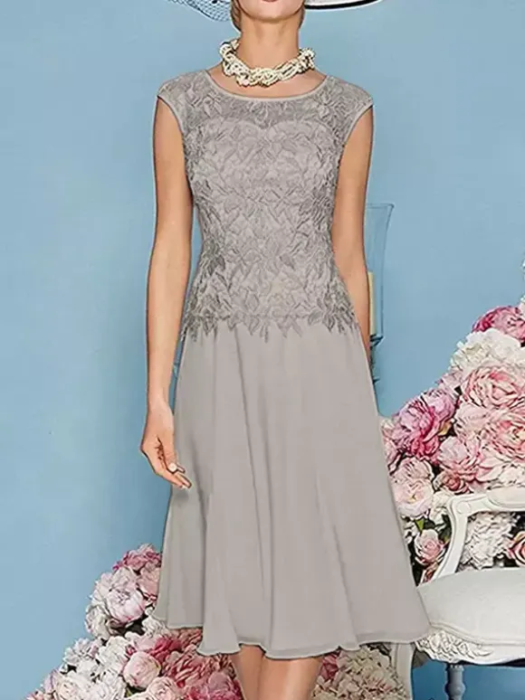Mother Dress Jewel Neck Three Quaters Sleeves Tea-Length A-Line Guest Dresses For Wedding