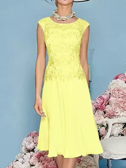 Mother Dress Jewel Neck Three Quaters Sleeves Tea-Length A-Line Guest Dresses For Wedding