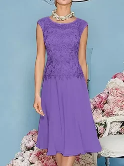 Mother Dress Jewel Neck Three Quaters Sleeves Tea-Length A-Line Guest Dresses For Wedding