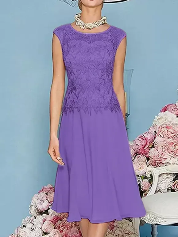 Mother Dress Jewel Neck Three Quaters Sleeves Tea-Length A-Line Guest Dresses For Wedding