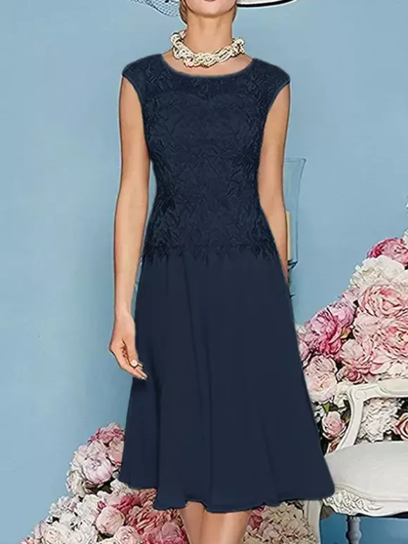 Mother Dress Jewel Neck Three Quaters Sleeves Tea-Length A-Line Guest Dresses For Wedding