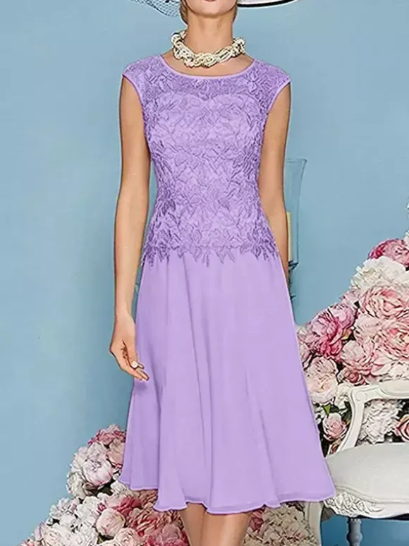 Mother Dress Jewel Neck Three Quaters Sleeves Tea-Length A-Line Guest Dresses For Wedding