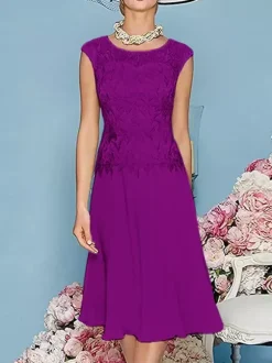 Mother Dress Jewel Neck Three Quaters Sleeves Tea-Length A-Line Guest Dresses For Wedding