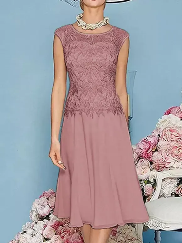 Mother Dress Jewel Neck Three Quaters Sleeves Tea-Length A-Line Guest Dresses For Wedding