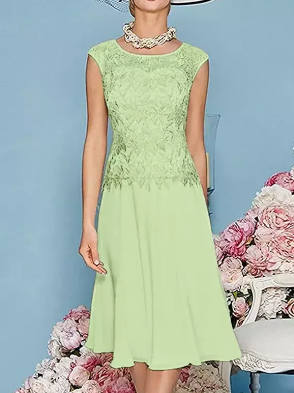 Mother Dress Jewel Neck Three Quaters Sleeves Tea-Length A-Line Guest Dresses For Wedding