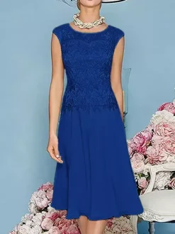 Mother Dress Jewel Neck Three Quaters Sleeves Tea-Length A-Line Guest Dresses For Wedding