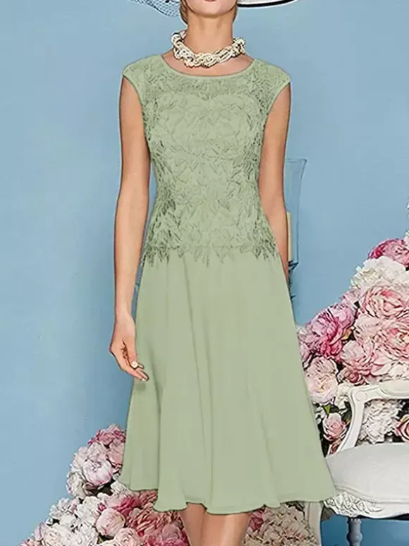 Mother Dress Jewel Neck Three Quaters Sleeves Tea-Length A-Line Guest Dresses For Wedding